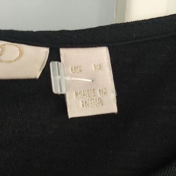 LOGO Lavish Embroidered Black Mesh Slub Knit Top XL - Picture 5 of 12